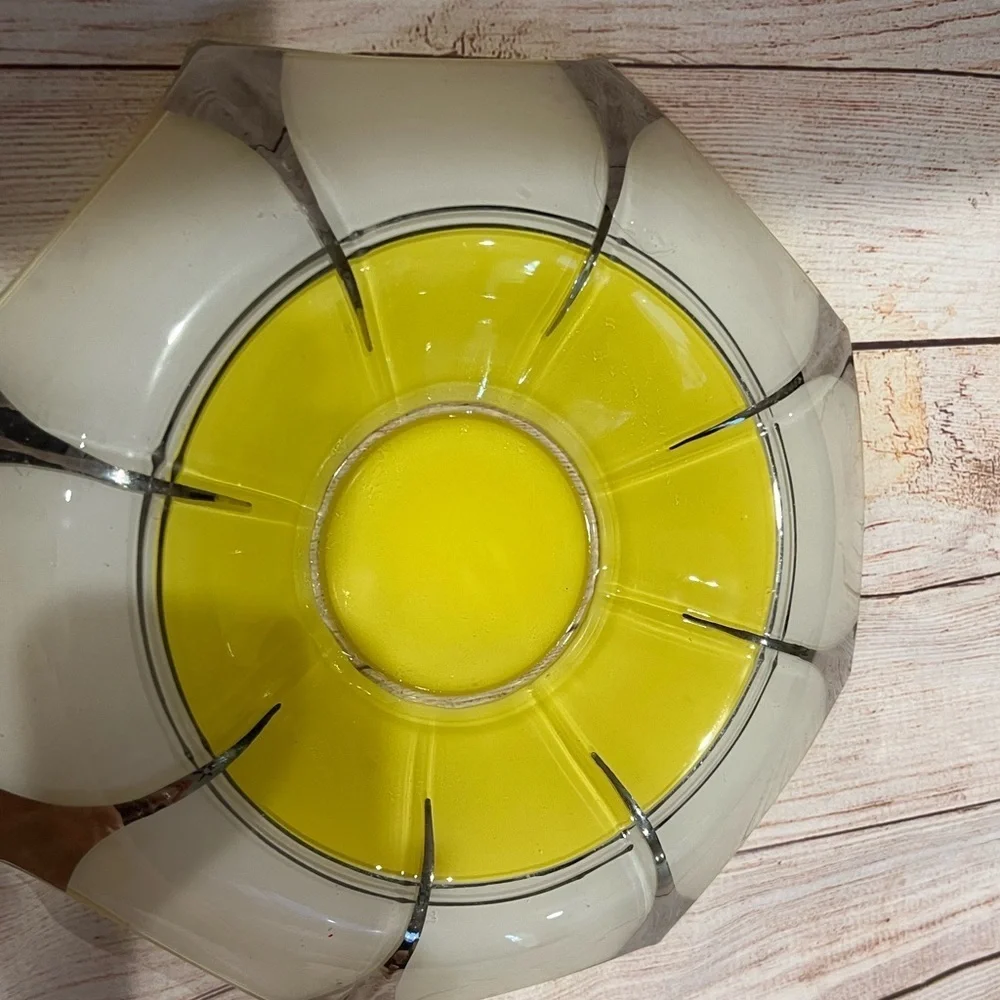 Art Deco Fired On Yellow, White and Silver Large Serving Bowl Decorative Vintage